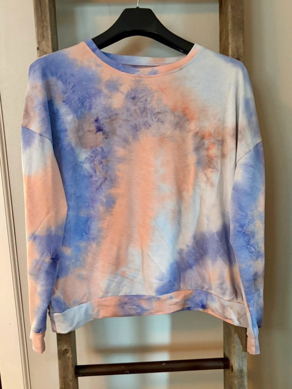 SHEIN Pastel Tie-Dye Crewneck Sweater in Blue & Peach